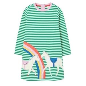 Joules equestrian appliqué Green and White Striped Dress